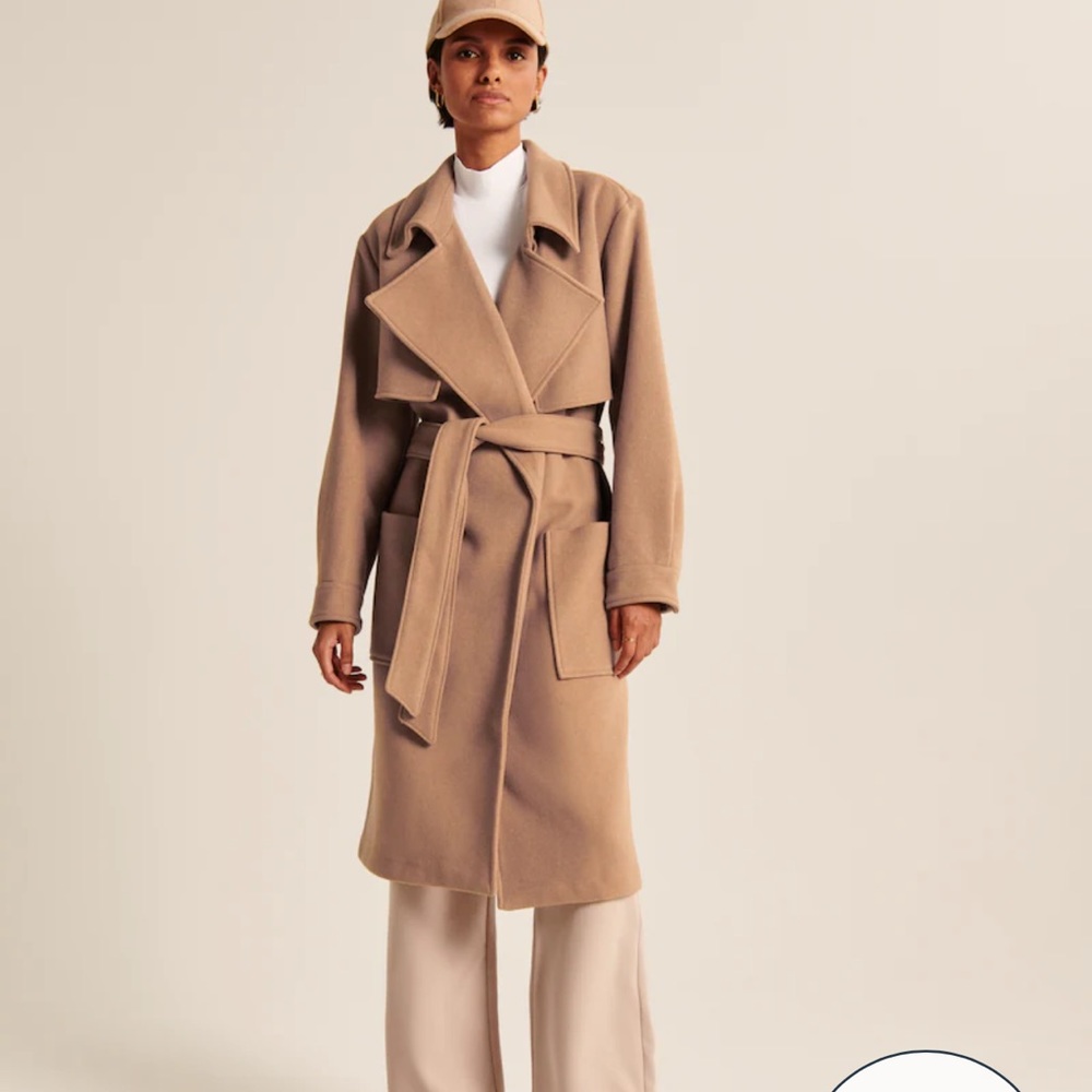 ABERCROMBIE & FITCH WOMENS WOOL-BLEND WRAP TRENCH JACKET COAT Tan Camel Sz Small